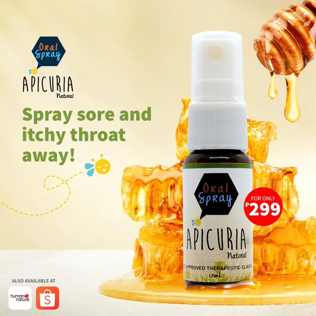Apicuria Natural Oral Spray Spray Sore Itchy Throat Away Content (1)