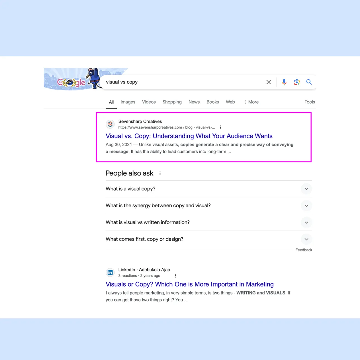 Search Engine Optimization Visual Vs Copy