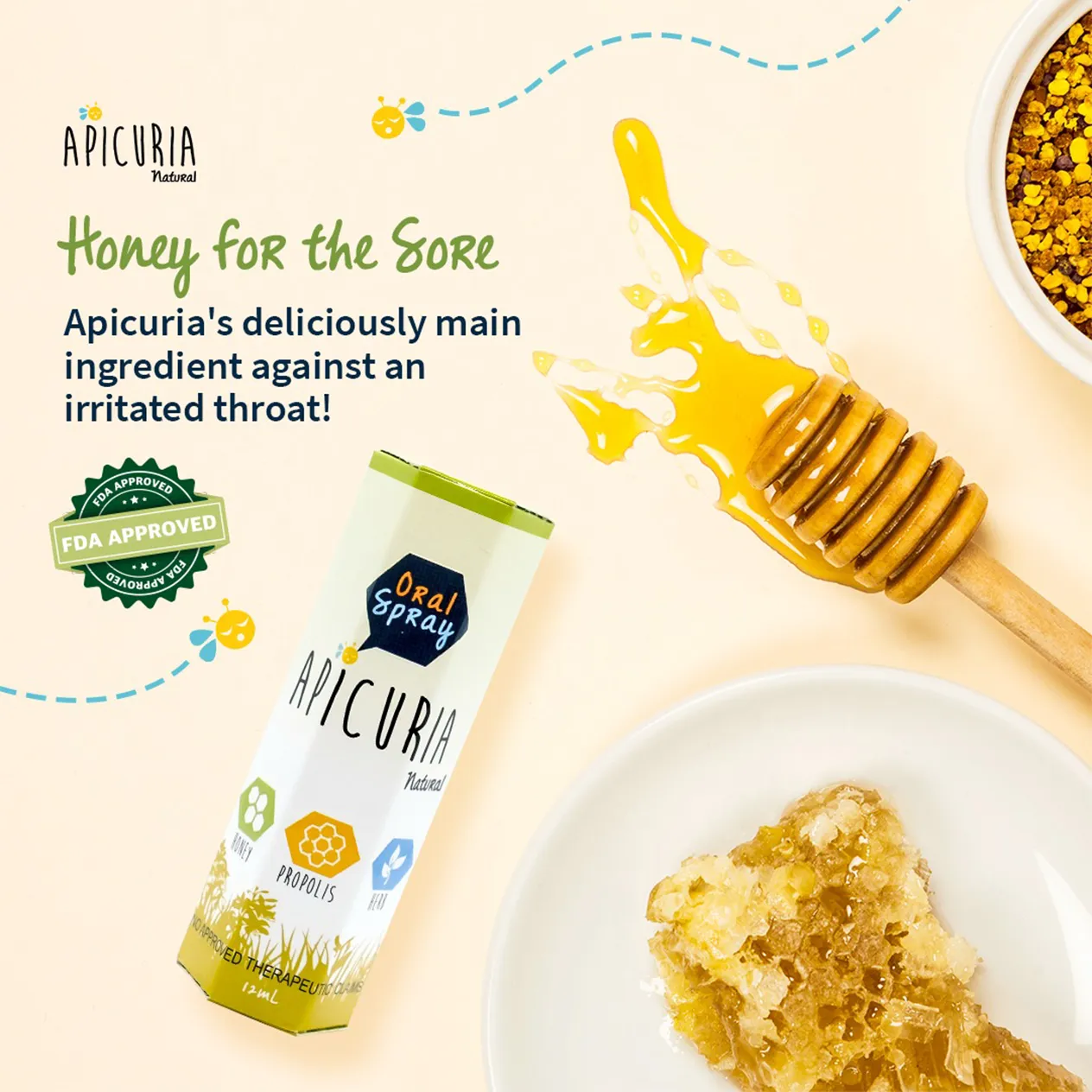 Apicuria Natural Oral Spray Honey For The Sore Content (1)