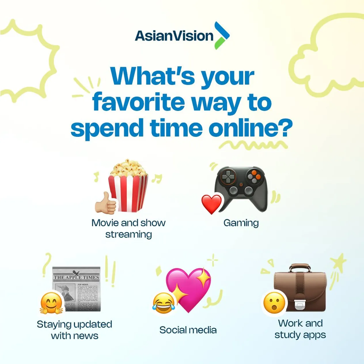 Asian Vision Whats Your Favorite Way To Spend Time Online