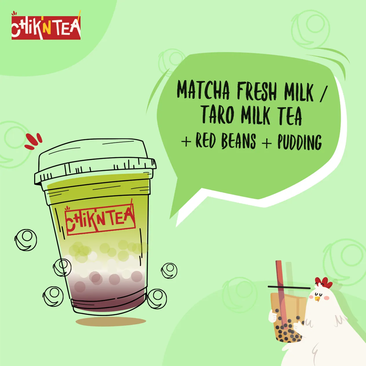 Chik N Tea Matcha Fresh Milk Taro Milk Tea Content