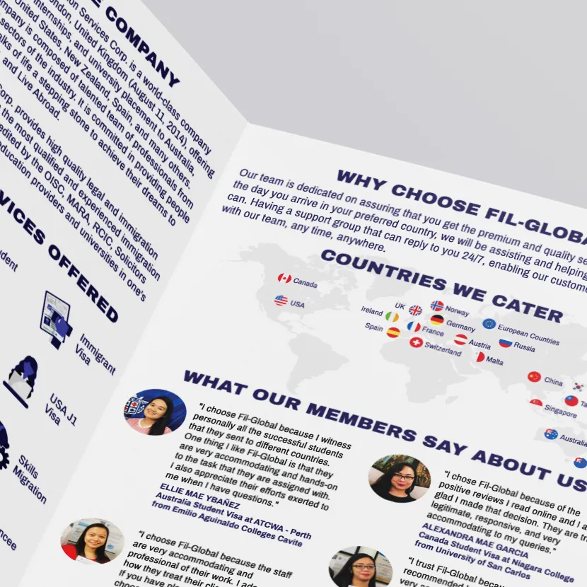 Fil Global Print Bifold Flyer Countries Testimonials