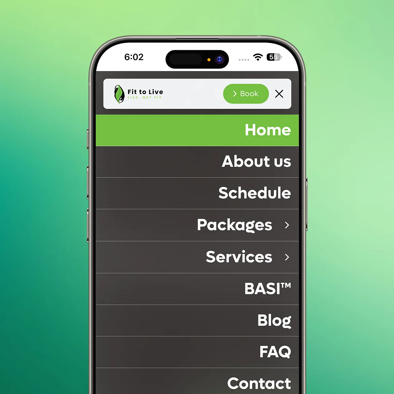 Fit To Live Website Design Mobile Navigation
