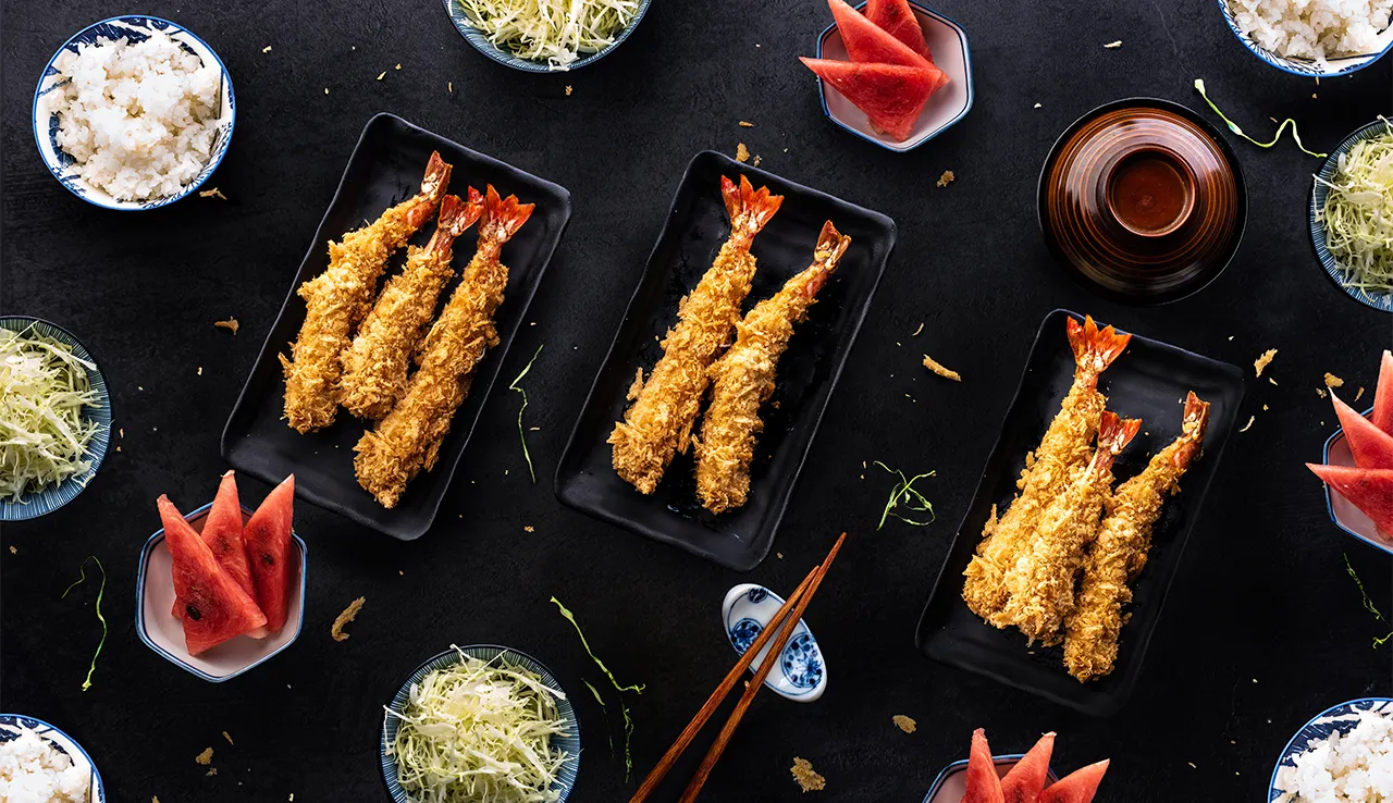 Fumizen Japanese Restaurant Tempura Rice Shredded Cabbage And Watermelon