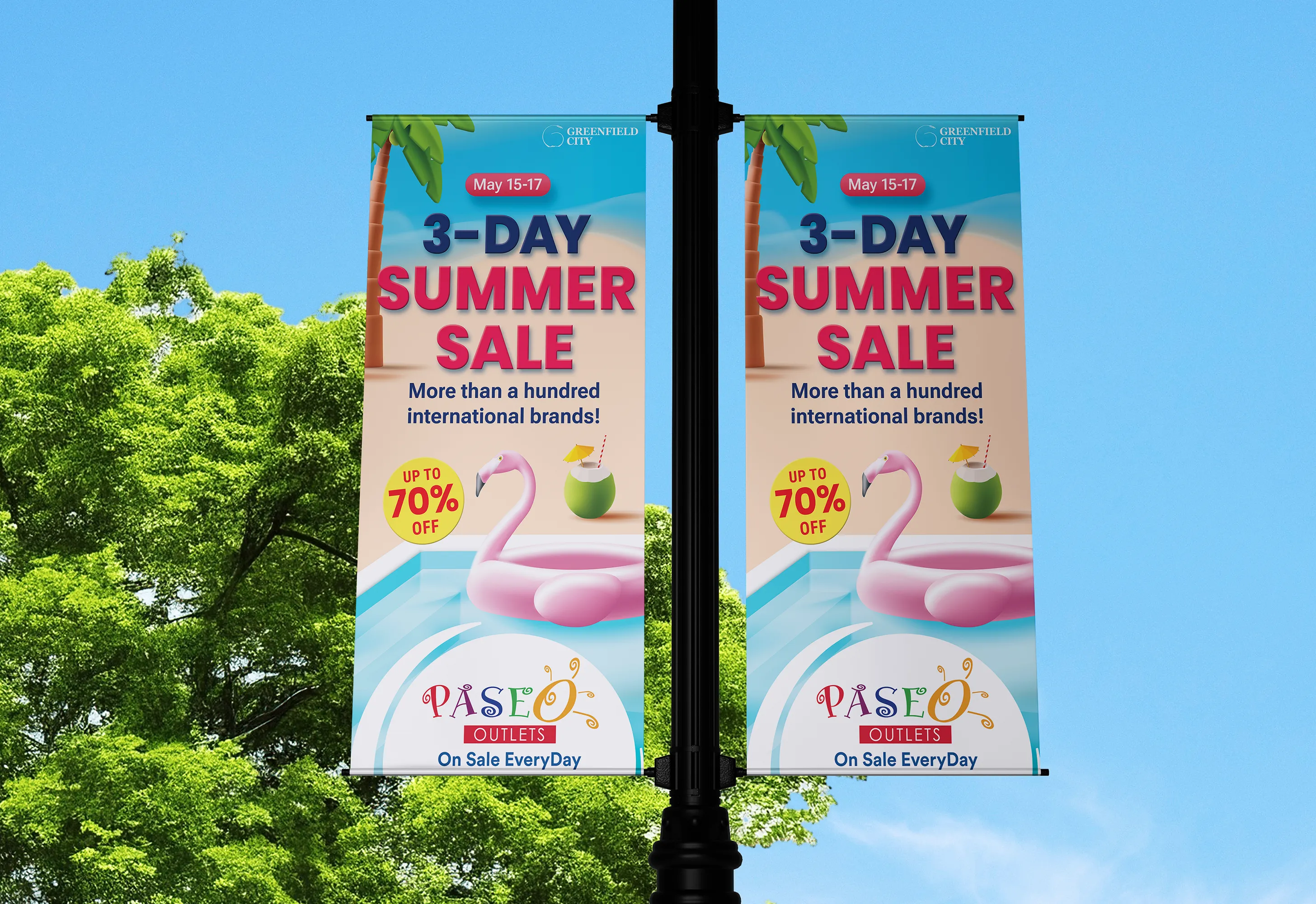Paseo Outlets Summer Sale Lamppost Banners