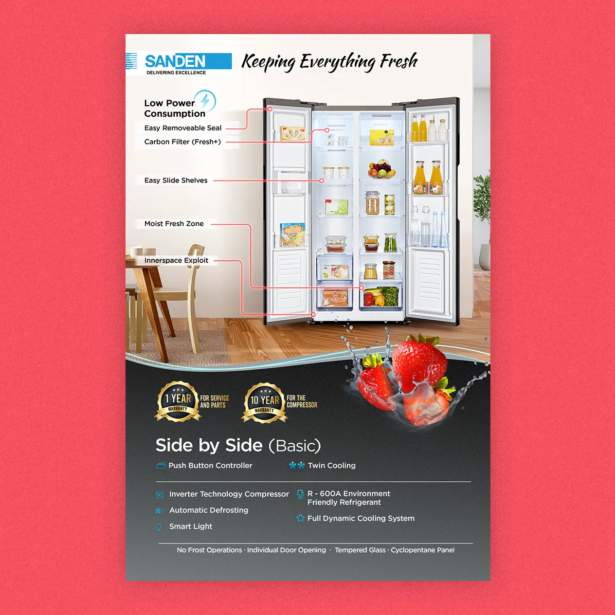 Sanden Refrigerator Side By Side Basic Sticker