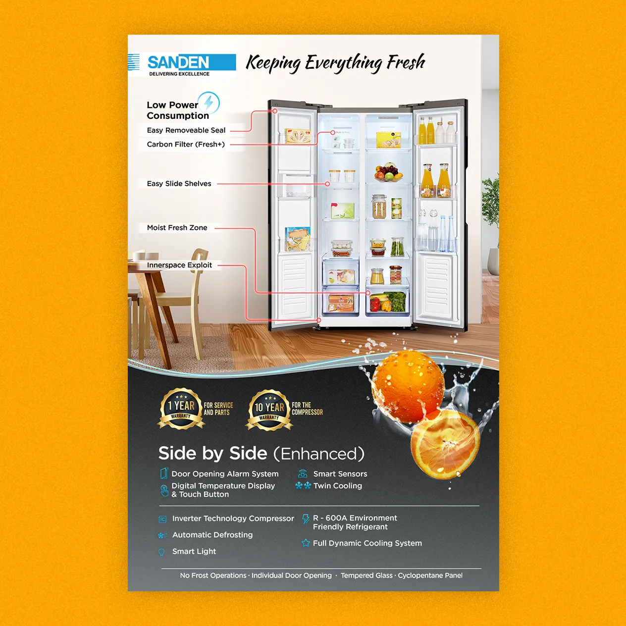 Sanden Refrigerator Side By Side Enhanced Sticker